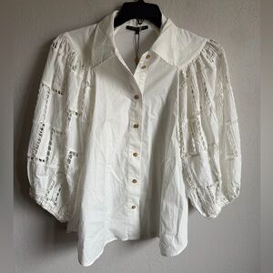 NWT Caballero Mae Ivory Shirred Raglan Sleeve Button Down Blouse Womens L